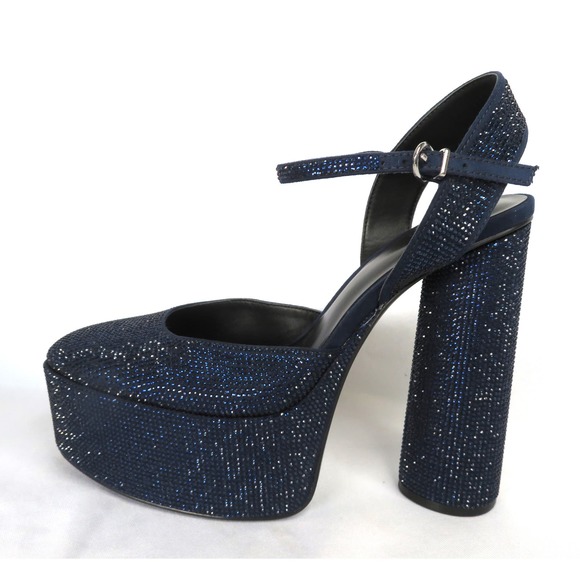 NWT Dark Blue Crystal Encrusted High Heeled Platform Shoes Women's 10 EU 41 - Picture 1 of 11